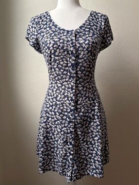 B.O.G. Collective Navy Floral Lace Up Back Fit Flare Dress M
